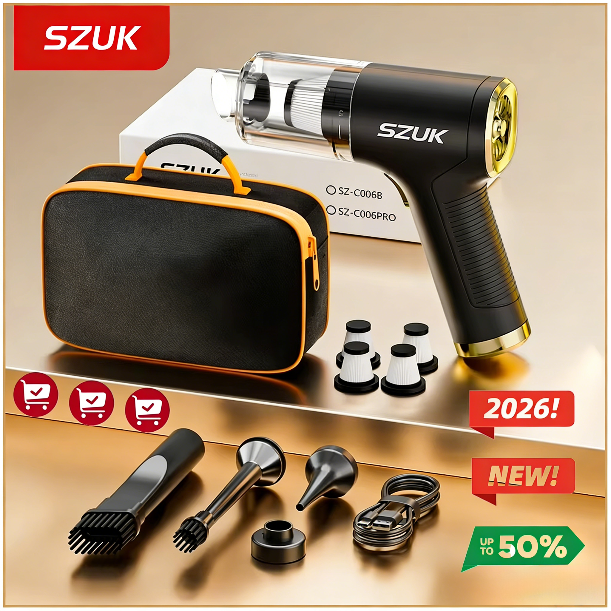 SZUK 2026 新しいミニ掃除機 780000PA 強力なコードレス掃除機ミニ送風機ハンドヘルドポータブル車掃除機