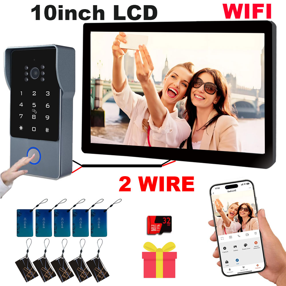Tuya Wifi スマートホームビデオドア電話ビデオインターホン 1080P 10 インチタッチモニター 2 線式ドアベルドアカメラセキュリティシステム