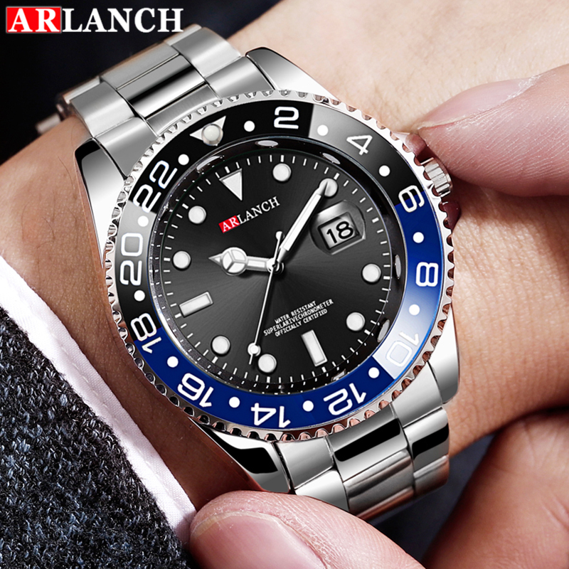 ARLANCH 男性クォーツ時計トップブランドの高級防水腕時計ファッションメンズスポーツ日付腕時計ブラックレロジオ Masculino
