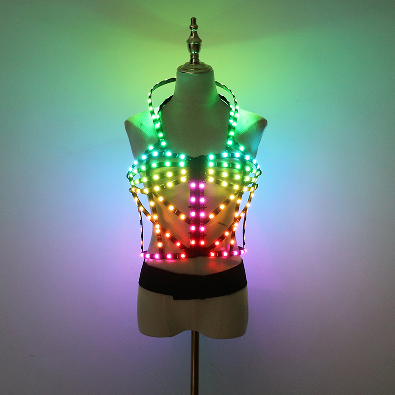 フルカラー LED ケージ衣装中空ライトアップ発光服 LED セクシーな女性バレエレインボードレス