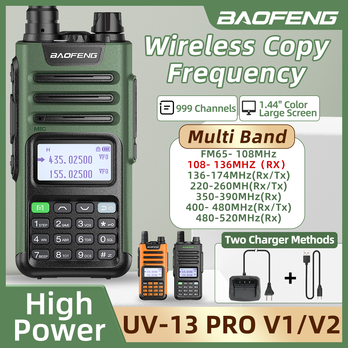 BaoFeng M-13 PRO V1 V2 ハイパワー マルチバンド トランシーバー Type-C 充電器 長距離アップグレード UV-13 PRO V1 V2 ハム双方向ラジオ