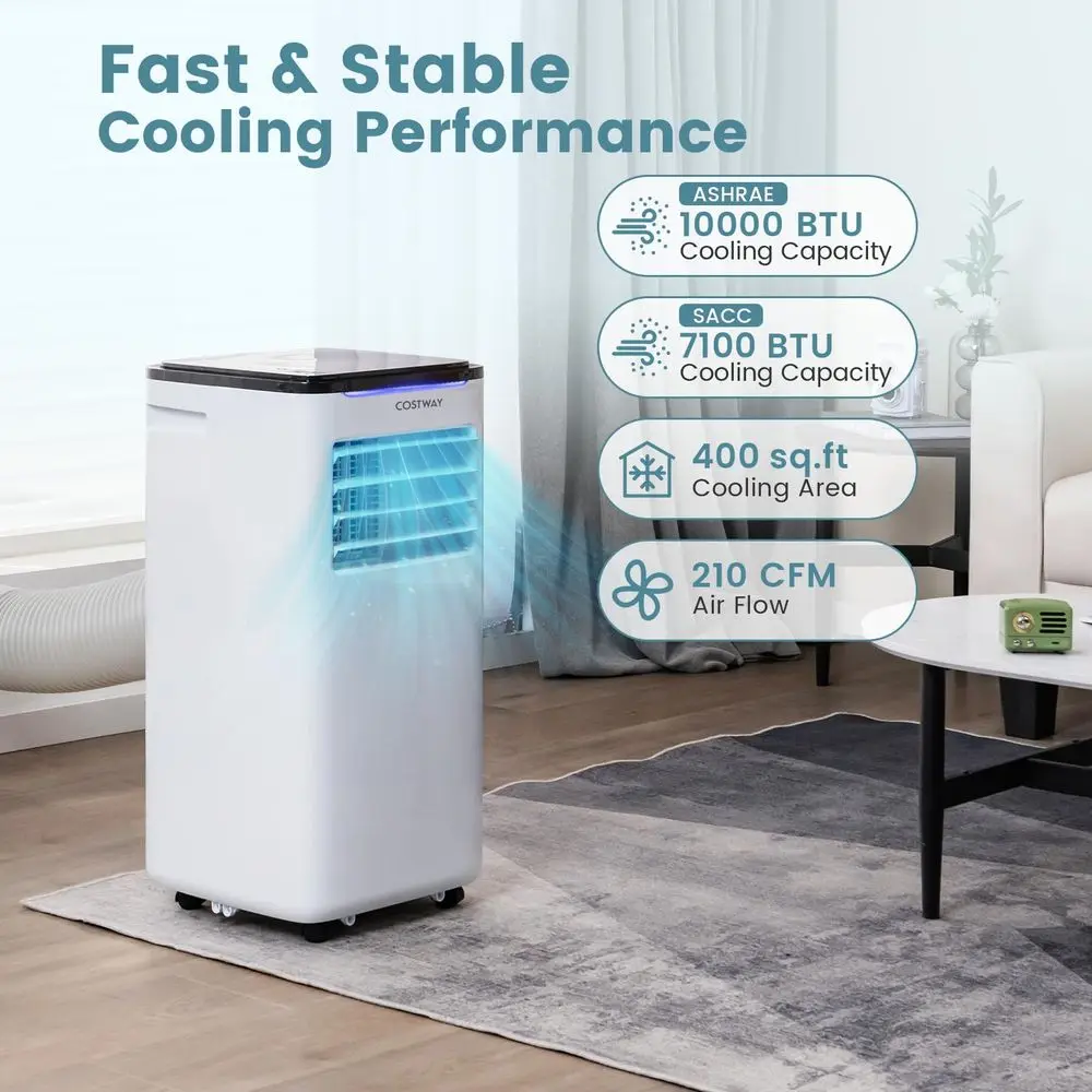 ポータブルエアコン、最大400平方フィートの部屋用の10000 BTUポータブルACユニット、冷却、ファン、ドライアンプスリープモード、タイマー、リモコン付き