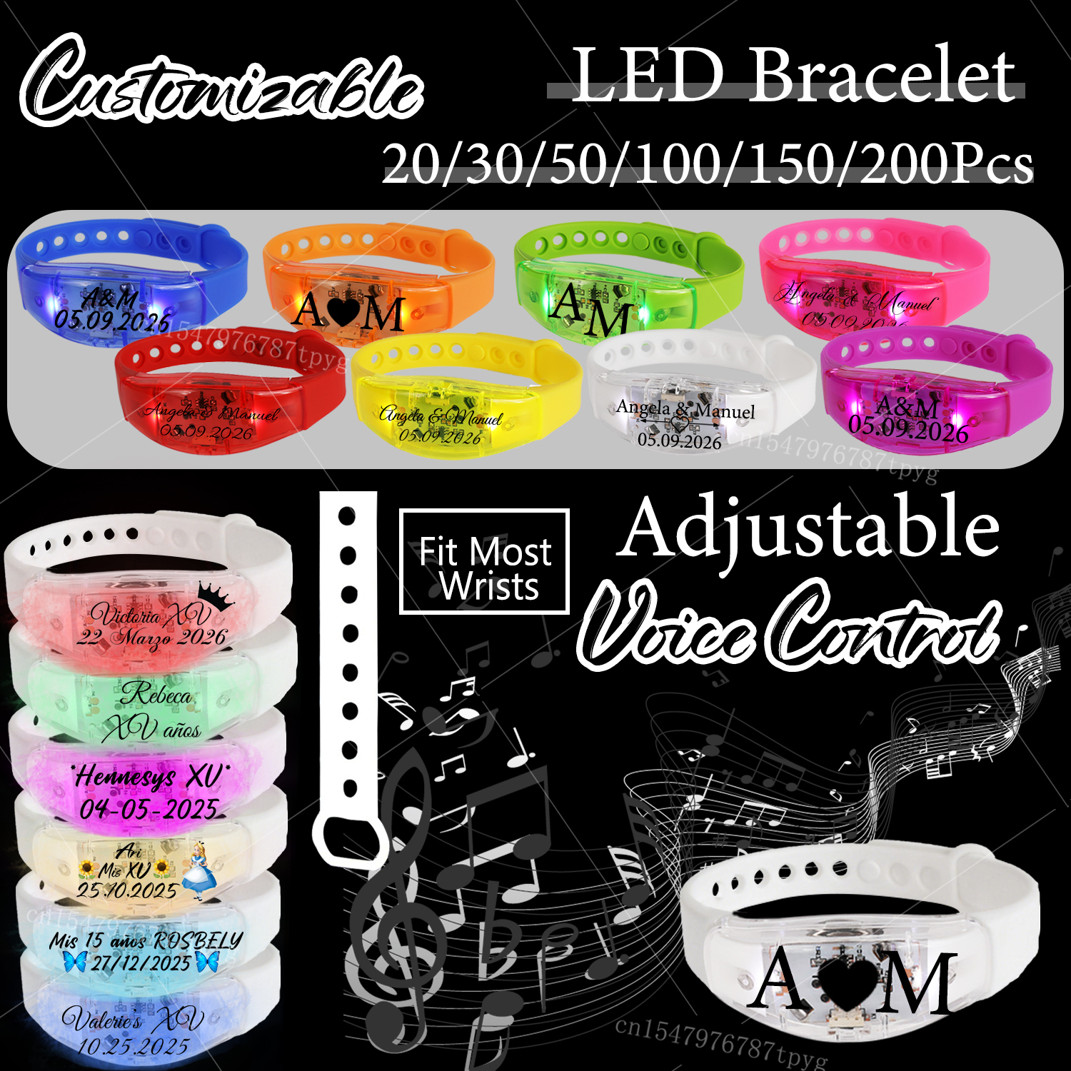 20-200 個の結婚式カスタマイズ LED ブレスレット音楽