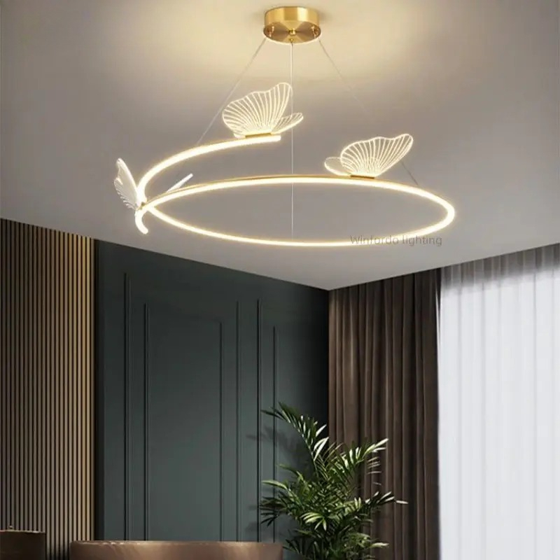 クリエイティブ暖かい円形蝶の形の LED シーリングライトアート高級ランプリビングダイニングルーム家の装飾シャンデリア