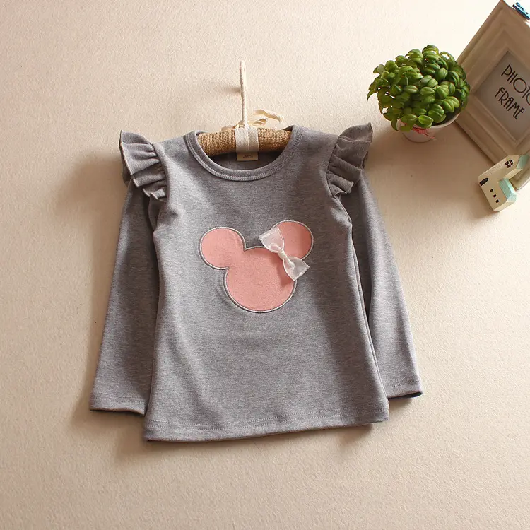 高品質刺繍ガールズトップス綿秋春子供服プルオーバーセーター子供女の子 tシャツ服