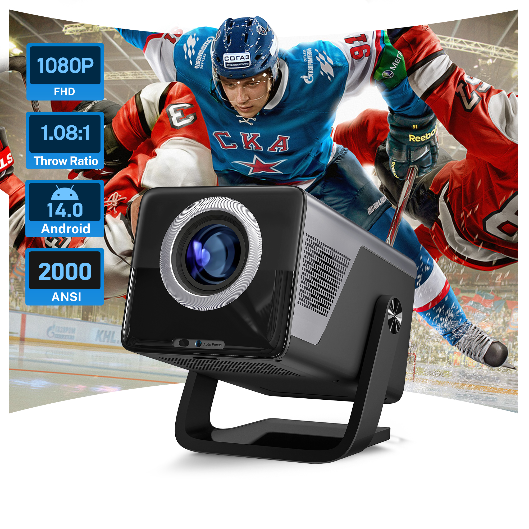 Lyncast 8K サポート HD 1080P オートフォーカス 2000ANSI プロジェクター 5 ワットスピーカー Android 14 WiFi6 BT5.4 屋外ホームシアタープロジェクター X7