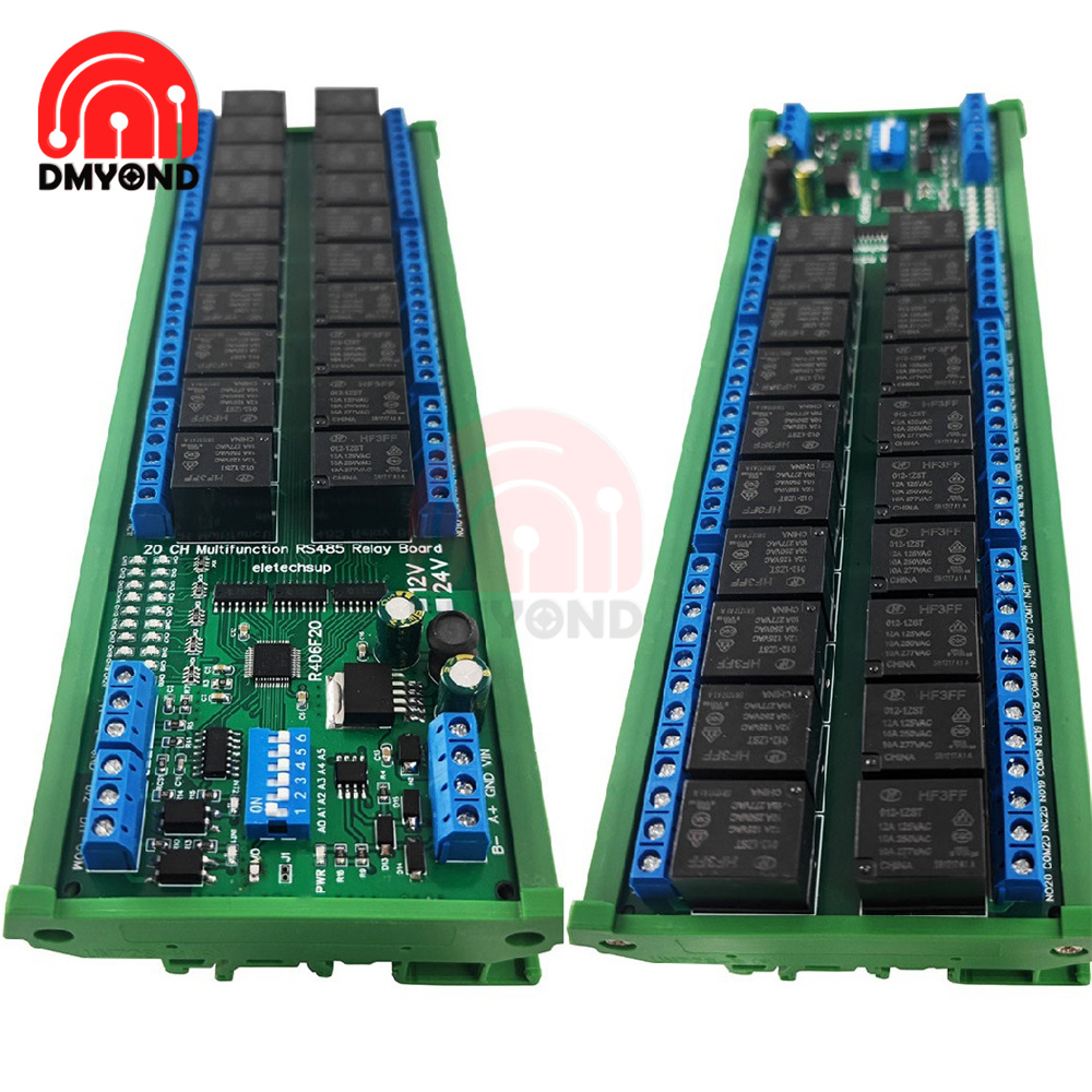 リレーモジュール 20ch RS485 デジタルアナログスイッチ IOモジュール Modbus RTU PLC UART 拡張ボード 4-20mA 電流 10V 電圧読み取り