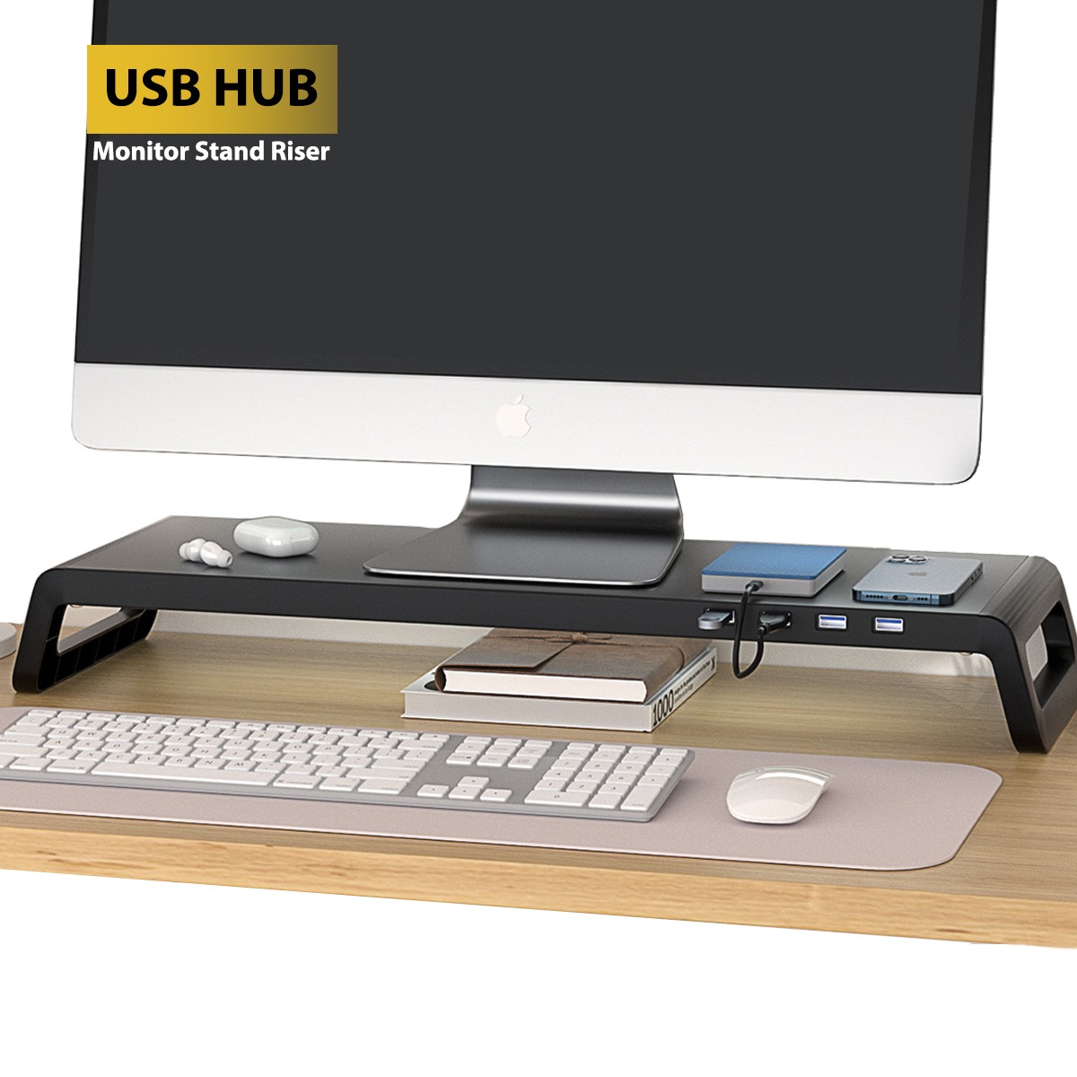 コンピュータモニタースタンドデスクトップオーガナイザーUSB3.0ハブの有無にかかわらずアルミニウムPCスクリーンラップトップデスクスタンドマウスキーボードストレージ