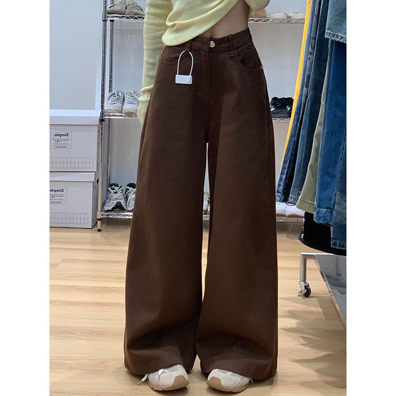スタイリッシュなアメリカンヴィンテージハイウエストジーンズ女性ファッション新快適なドレープストレートレッグフロアレングス多用途デニムパンツ