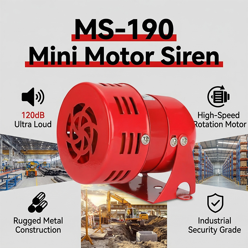 強力な 120dB ミニモーターサイレン MS-190、メタルホーンアラーム 220V、工業用回転警告灯/サイレン、ネジマウント付き