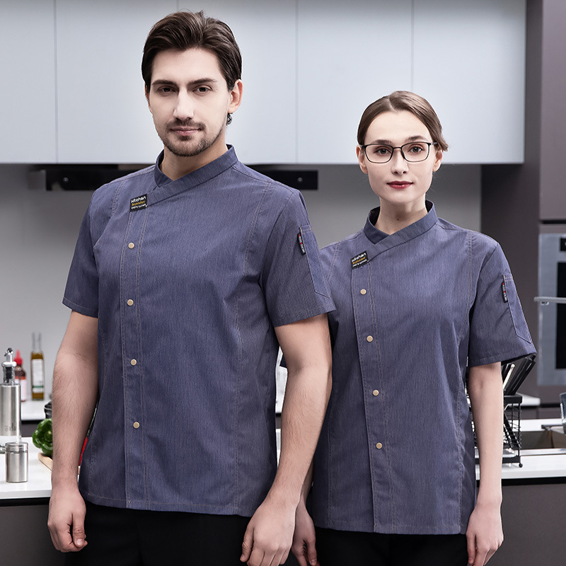 シェフ制服レストラン茶室バックキッチンバーベキューホテルケータリング作業服半袖夏の女性通気性シェフ作業服