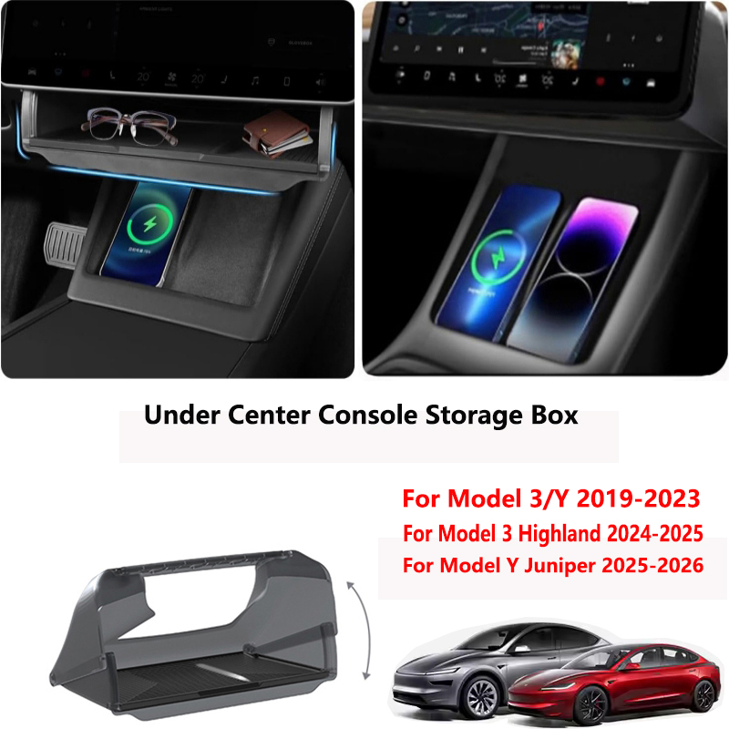 センターコンソール画面下収納ボックステスラモデル 3/Y ジュニパー 2019-2026 センター隠し収納オーガナイザートレイアクセサリー