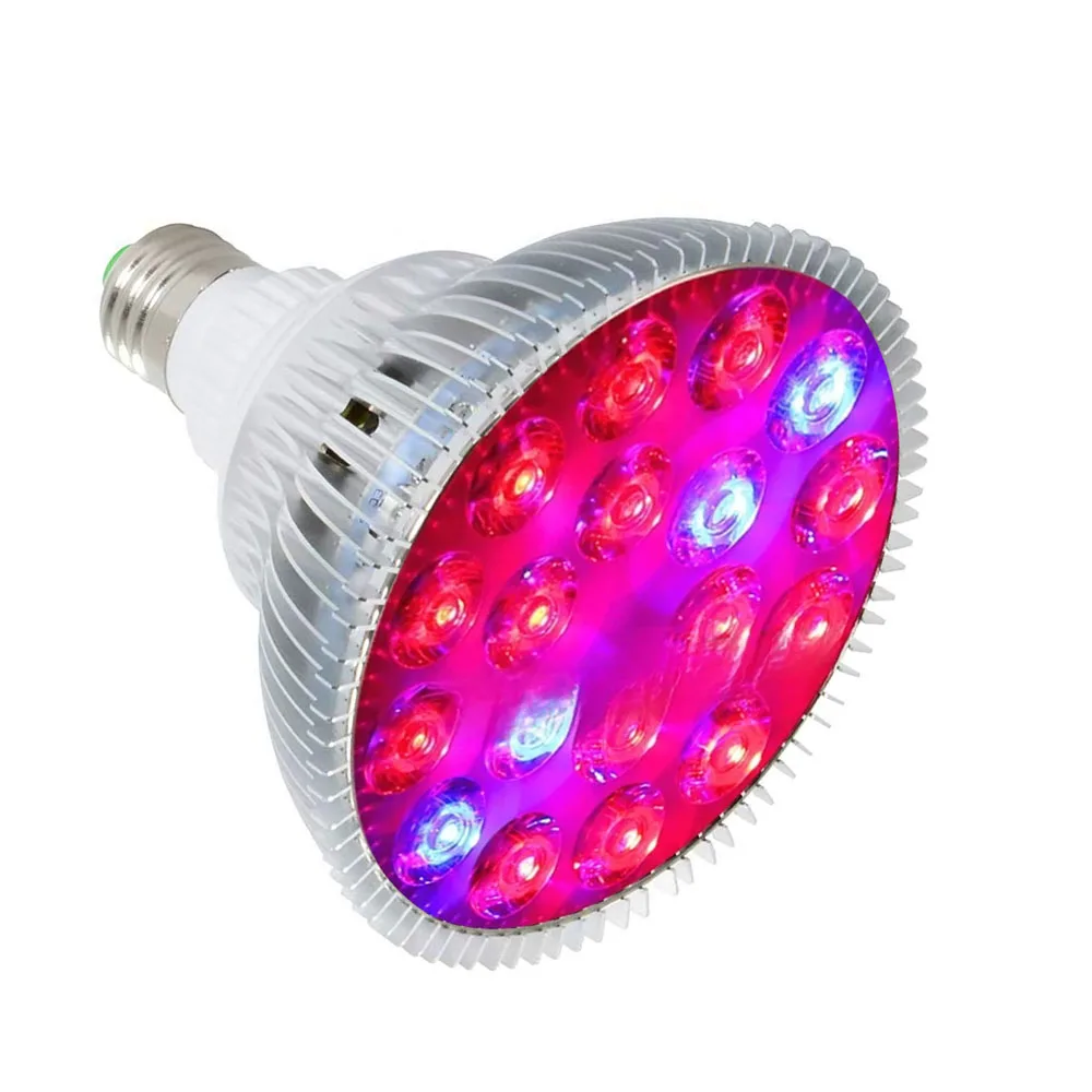 LED植物成長ランプE27ランプホルダー、18個の高出力ランプビーズ14個の赤/4個の青の比率、赤と青を組み合わせた大型電球。