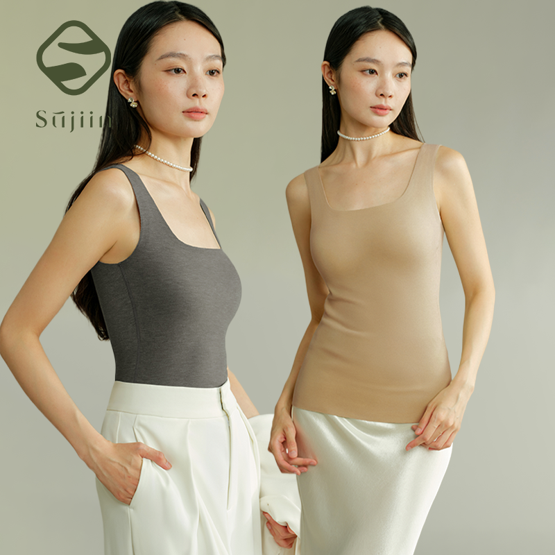 SUJIIN 2 ピース/ロット冬のサーマルシャツ女性スクエアカラー底シャツトップス 2025 女性のノースリーブ熱下着 WC072