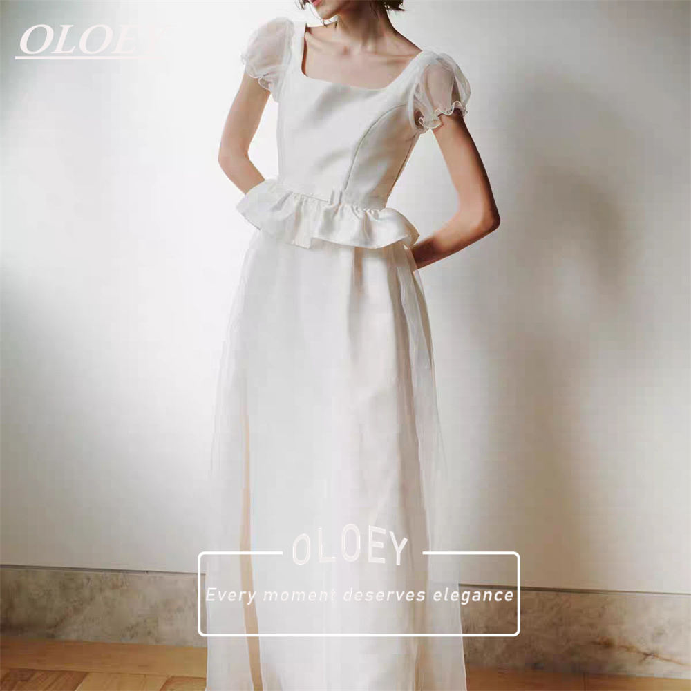 OLOEY シンプルな A ラインのウェディングドレス韓国写真撮影スクエアカラー床の長さのブライダルドレスカスタマイズされたコルセットバック