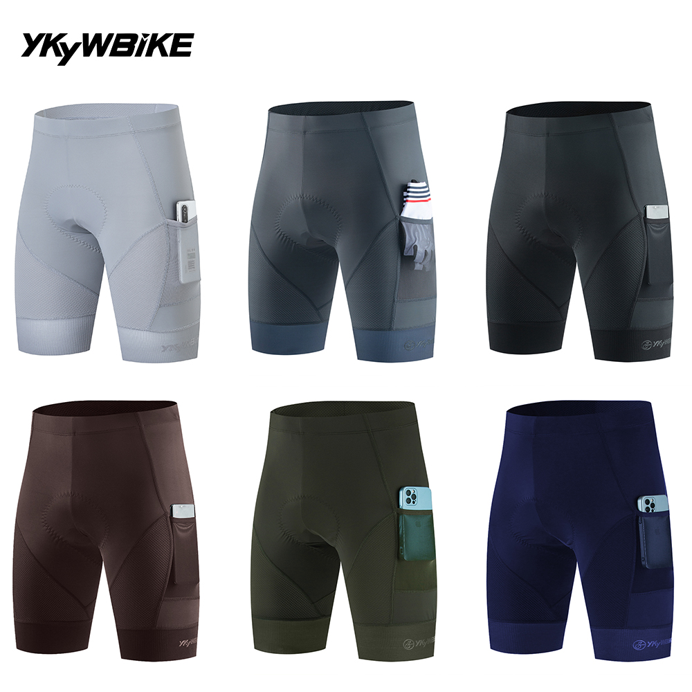 YKYW メンズサイクリングショーツ 2 ポケット夏プロチーム MTB ロードバイクショーツ自転車乗馬タイツスリムフィットスポーツ衣類パッド入り