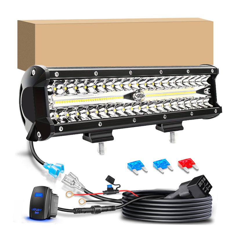 12 inch Led Light Bar Spot Flood Combo Beam Offroad LED Work Light with Wiring Harness Kit for Jeep Off-Road Vehicle 4x4 ATV UTV