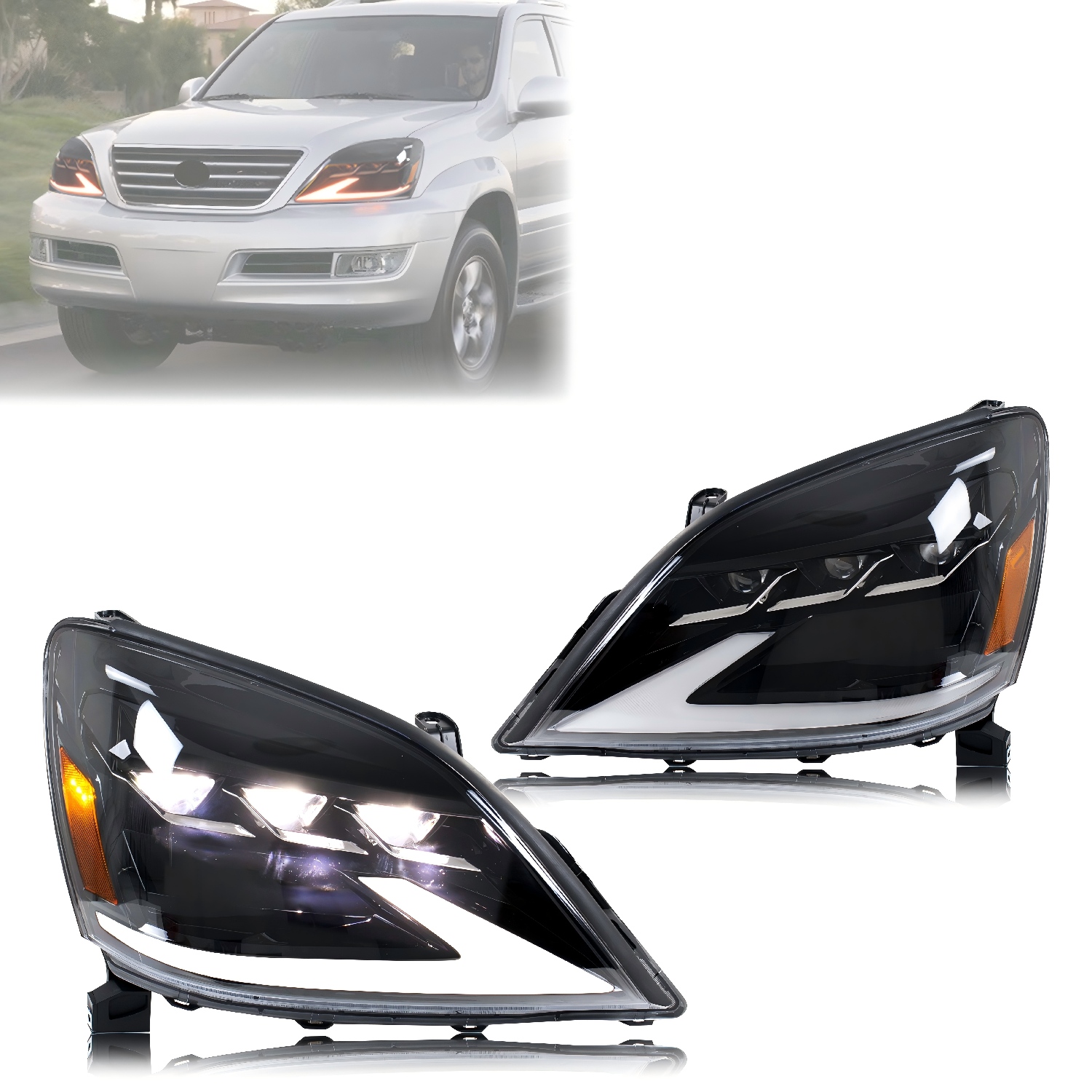 LED ヘッドライト レクサス GX470 2003-2009 シーケンシャル ウインカー スタートアップ アニメーション DRL プロジェクター フロント ランプ アセンブリ