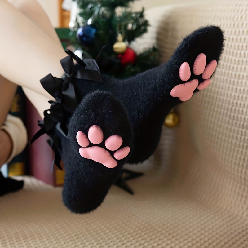 かわいいコーラルベルベット猫の足ぬいぐるみ靴下足パッド子猫の爪 3D 猫足靴下ロリータスタイル防寒ちょう結び暖かい靴下ギフト