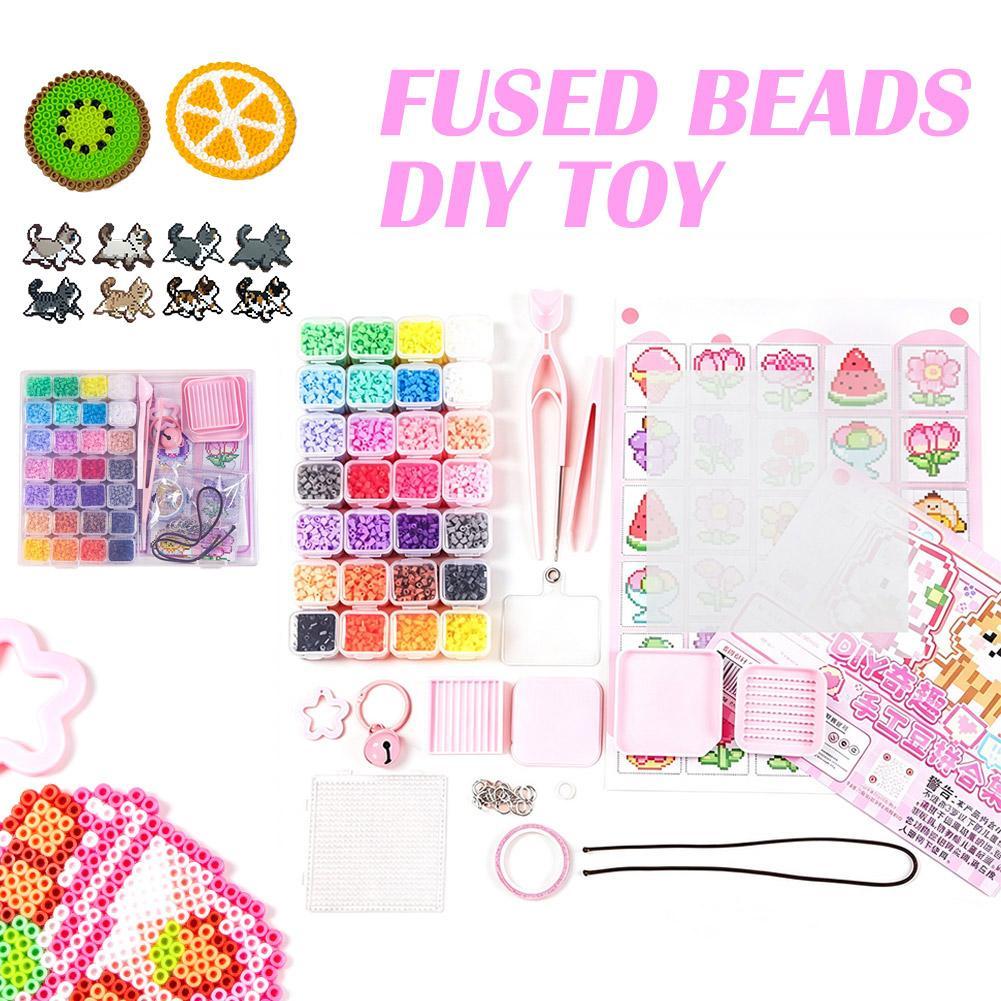 28 色ヒューズビーズキットパーラービーズセット DIY クラフトツールパターンキーホルダー教育アートおもちゃギフト子供のため