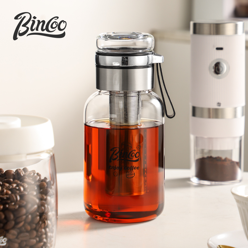 Bincoo 透明コーヒーカップステンレス鋼ロングフィルターコールド抽出カップガラス浸漬コールド醸造ポットオフィス 500 ミリリットル水