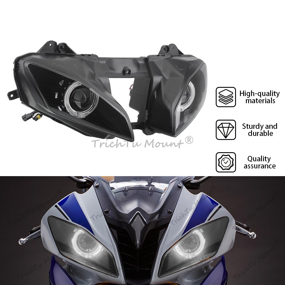 フロント LED ヘッドライトアセンブリヤマハ YZF R6 2008-2016 オートバイアクセサリーホワイトエンジェルアイハイ/ロービームヘッドライトランプ