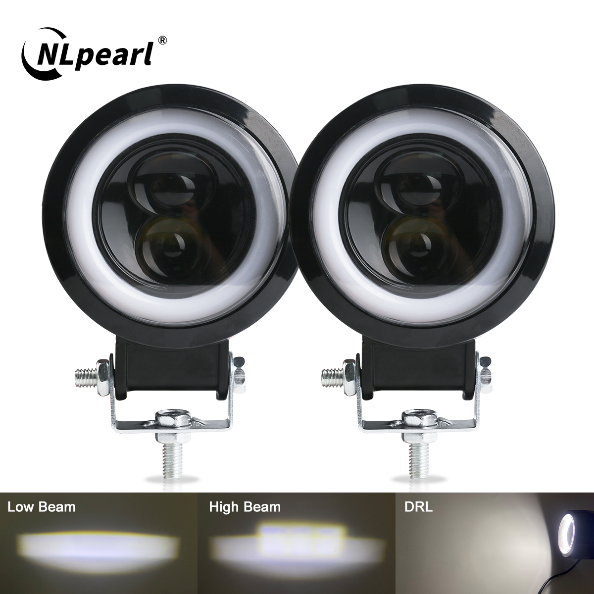 NLpearl 3inch LED Work Light Square Round Car Headlight Halo For Motorcycle Jeeps ATV SUV 12V 24V Angel Eyes Driving Lights