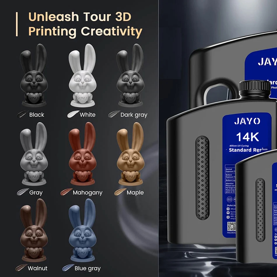 JAYO 14K 3D プリント材料 405 nm UV フォトポリマー樹脂高精度 1 kg、高速硬化滑らかなマット表面、短納期