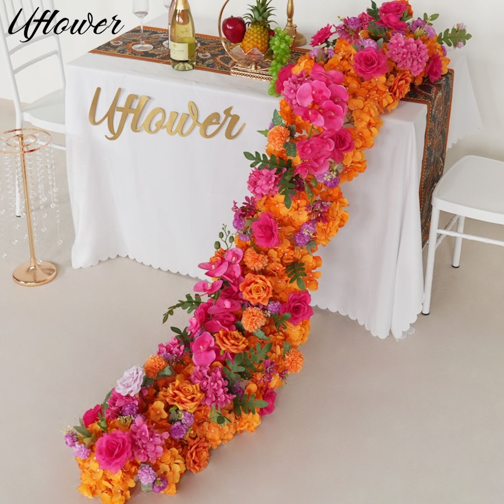 Uflower 赤オレンジローズ牡丹造花行結婚式のテーブルセンターピース花背景壁の装飾パーティーステージ花