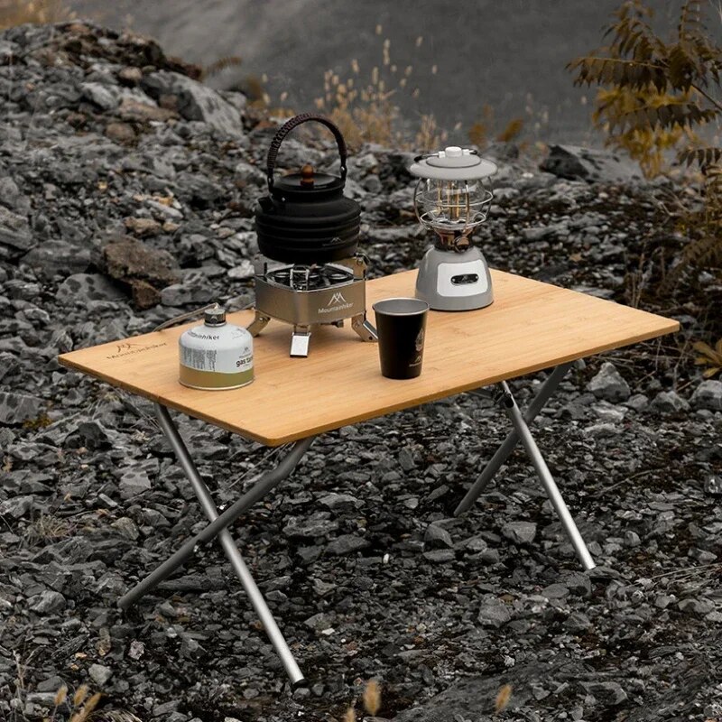 MOUNTAINHIKER 屋外キャンプ竹 2/3 折りたたみテーブルポータブル高速ストレージ折りたたみデスク屋外ダイニングテーブルピクニックバーベキューテーブル
