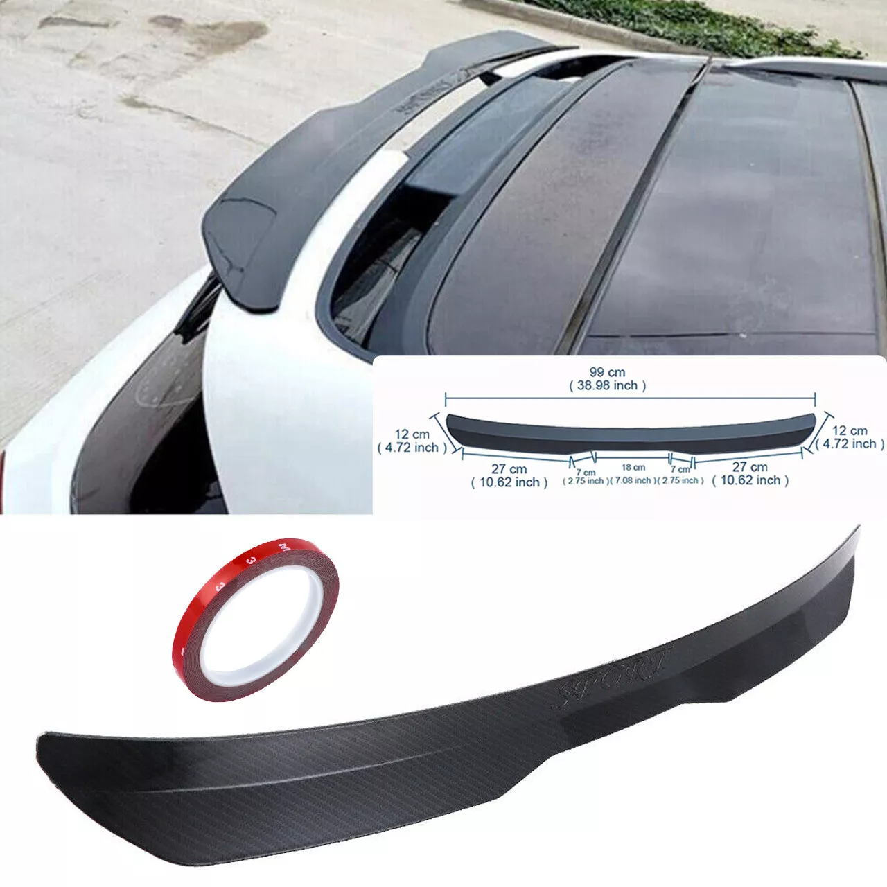 Carbole ユニバーサルハッチバック車のリアトランクルーフリップスポイラーテールトランクウイングカーボンファイバー
