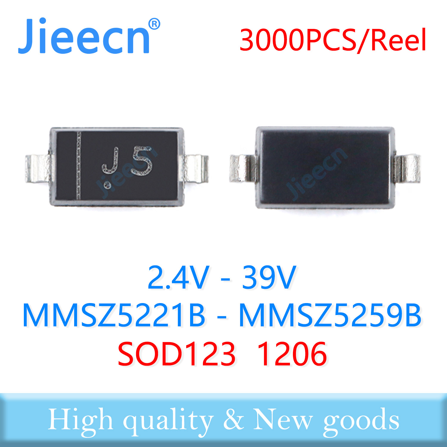 Jieecn 3000 個 SOD123 MMSZ5221B - MMSZ5259B 高品質 SMD 1206 ツェナーダイオード ダイオード 2.4V - 39V 2.7V 3V 3.3V 3.6V 3.9V 4.3V 4.7V