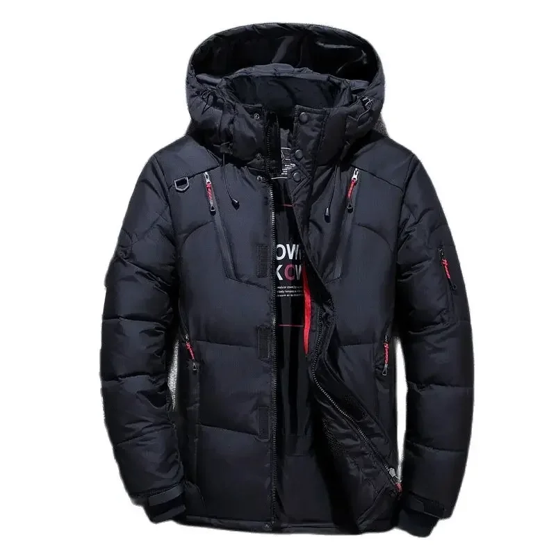 ホワイトダックダウンパーカーメンズ厚く暖かい雪パーカー男性-20度冬ジャケットオーバーコートウインドブレーカーフード付きパーカーコートやつ