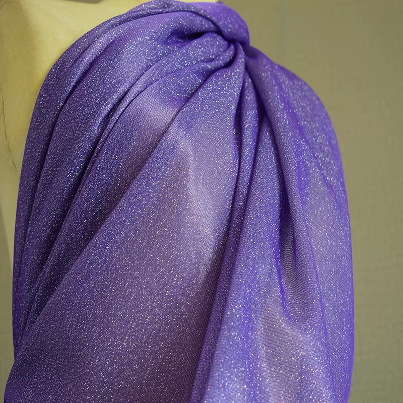 1 ヤード紫色の服生地シルバーワイヤースパークリング弾性ニットテラ DIY チャイナ服素材生地ドレス