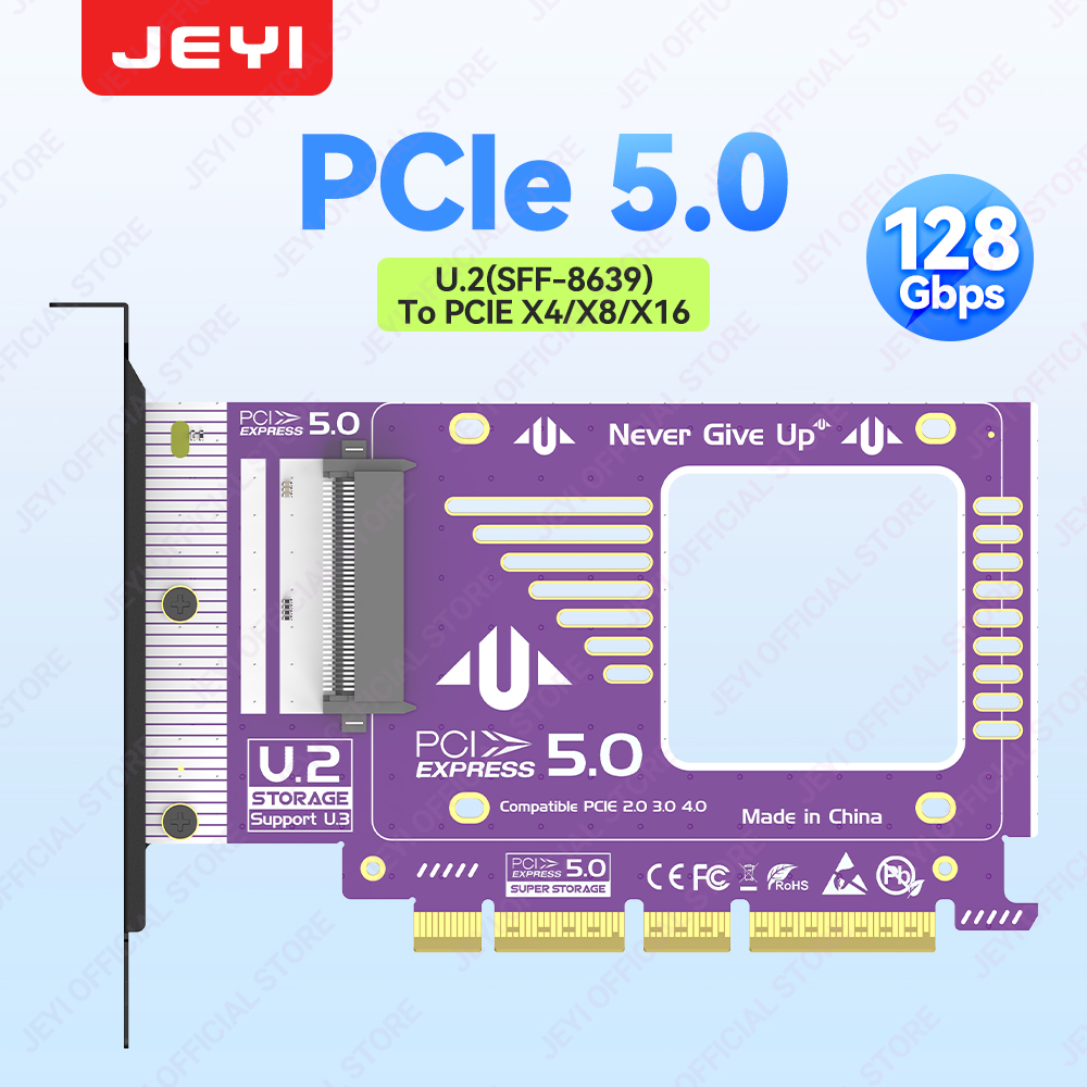 JEYI PCIe 5.0 - U.2 (SFF - 8639) コンバーター、128Gbps GEN5 U.2 SSD 拡張、PCIE X4/X8/X16 用、PCIe 4.0/3.0/2.0 互換。