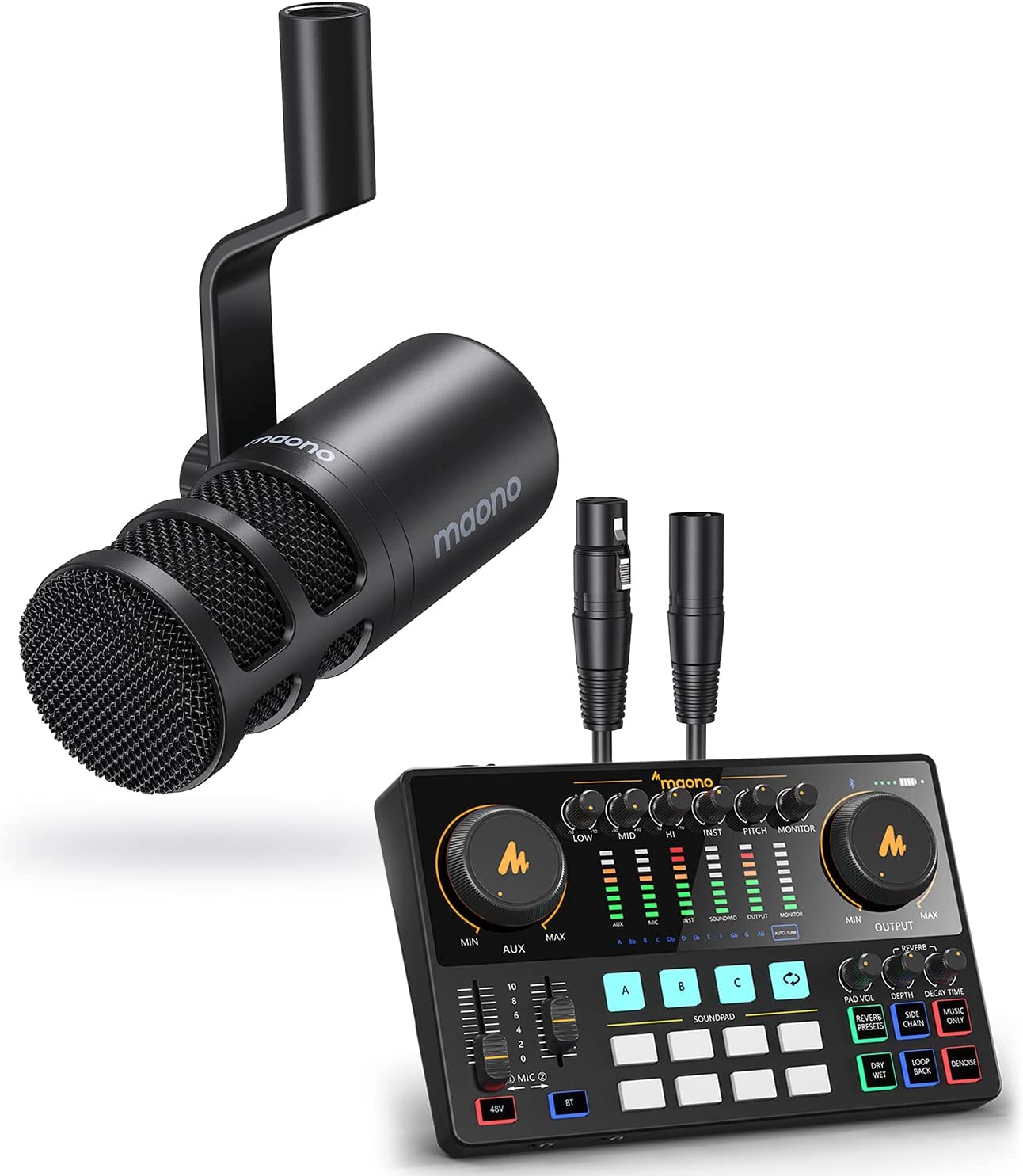 MAONO Podcast Equipment Bundle Podcast Mixer Dynamic Microphone DJ Headphone Monitor Speaker Podcast Sound Cards Audio Mixers