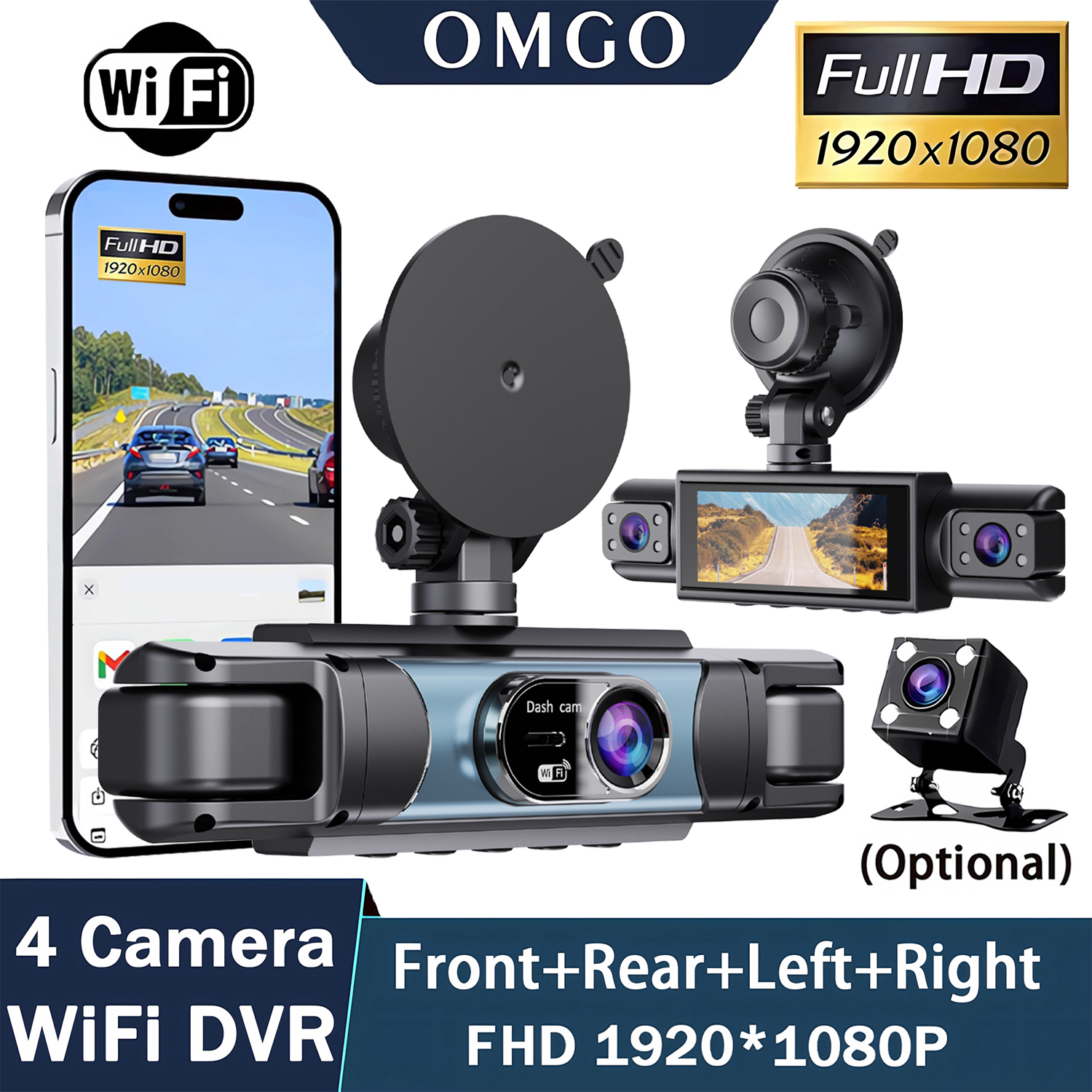車用 4 チャンネル 360 度ダッシュカム FHD 1080P WiFi アプリ車 DVR 4 カメラレンズ付きビデオドライバーレコーダーリアビューカメラ