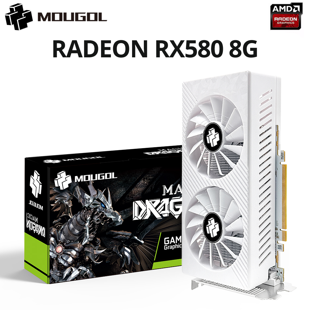 MOUGOL AMD Radeon RX580 8GB グラフィックカード GDDR5メモリ 2048SP 256ビット PCI-E3.0x16 GPU DP DVI コンピューターゲーム用ビデオカード