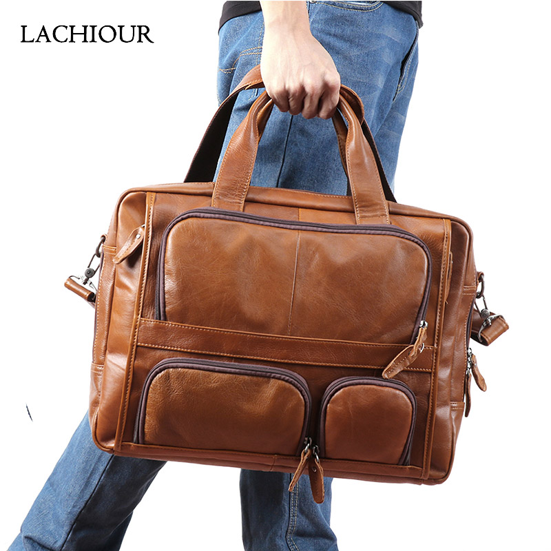 Lachiour 17 インチのラップトップバッグ男性本革ハンドバッグ大メンズトラベルショルダーバッグ男性革ブリーフケースクロスボディバッグ
