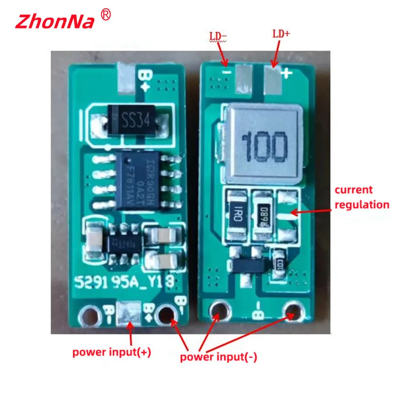 ハイパワーレーザーダイオードドライブ回路基板 5.8-12V DC 入力ランプドライバー PCB 450nm 520nm 638nm 808nm 980nm 100-1000 用