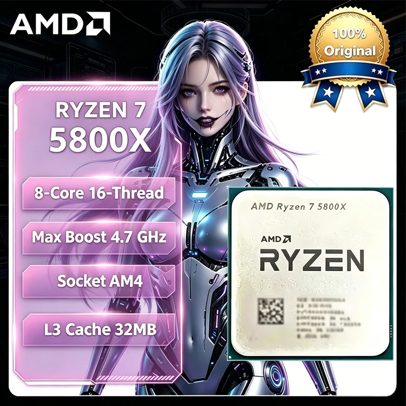AMD Ryzen 7 5800X 8 コア 16 スレッド 4.7GHz 最大ブースト Zen3 AM4 CPU ゲーム 3D レンダリングバルクなしオリジナルパッケージなし