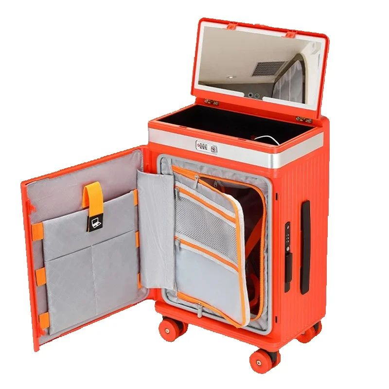 多機能荷物横開き 20 インチ機内持ち込みスーツケースビジネス化粧鏡スーツケースアルミフレームカップホルダーボックス