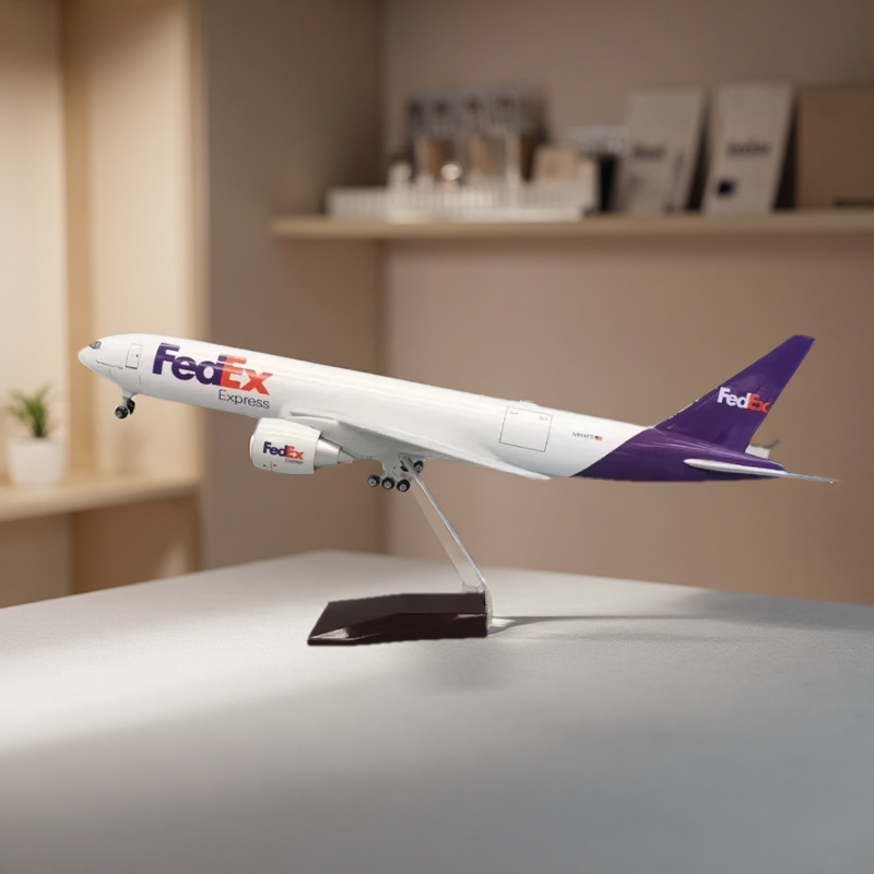 47 センチメートル樹脂モデル航空機 B777 フェデックス貨物航空ダイキャスト 1/157 スケール飛行機ディスプレイスタンド付き航空趣味の装飾品