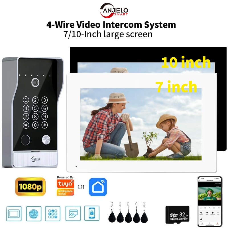 ANZIELO Tuya インテリジェント ビデオ インターホン システム 5in1 ロック解除 1080P 高品質ファミリー アパート大型ドアベル保護