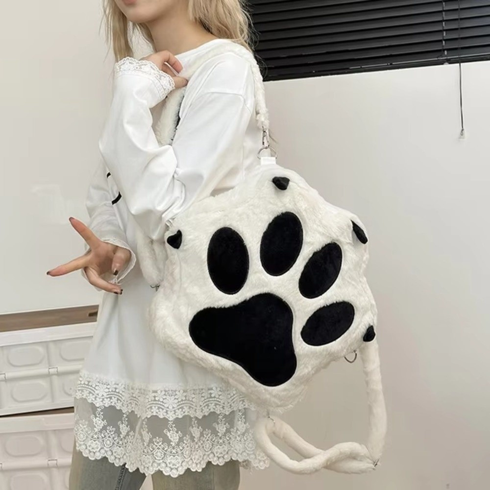かわいい白子犬猫足バックパックぬいぐるみ調節可能なストラップショルダーバッグ大容量ソフトふわふわおもちゃ女の子女性のための