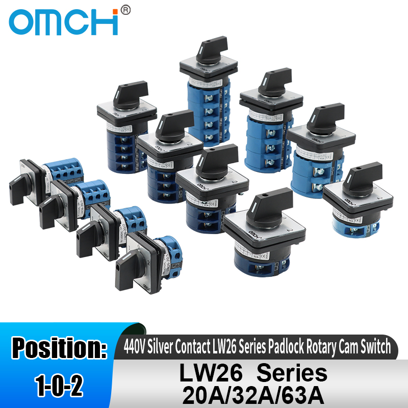 OMCH 1 個シルバーコンタクト LW26-20/32/63 ユニバーサルスイッチ 3 ポジション 1-0-2 1/2/3/4 極 440V 4/8/12/16 端子ロータリーカムスイッチ