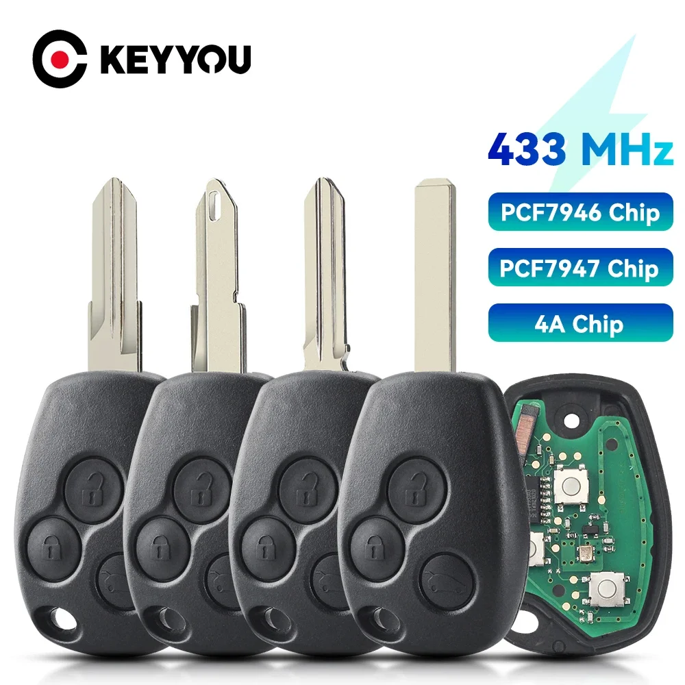 KEYYOU ルノー Trafic Vivaro Primastar Movano Dacia リモート車のキー PCF7946 7947 7952E 4A チップ 434MHz 3 ボタンリモートキー