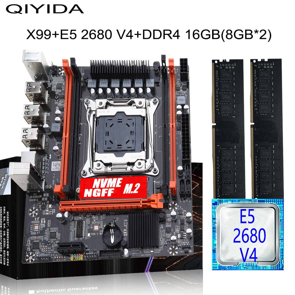 X99 Gaming Motherboard Kit with Xeon E5 2680 V4 DDR4 16GB=8Gx2 RAM M.2 NVME NGFF SATA USB for Desktop PC