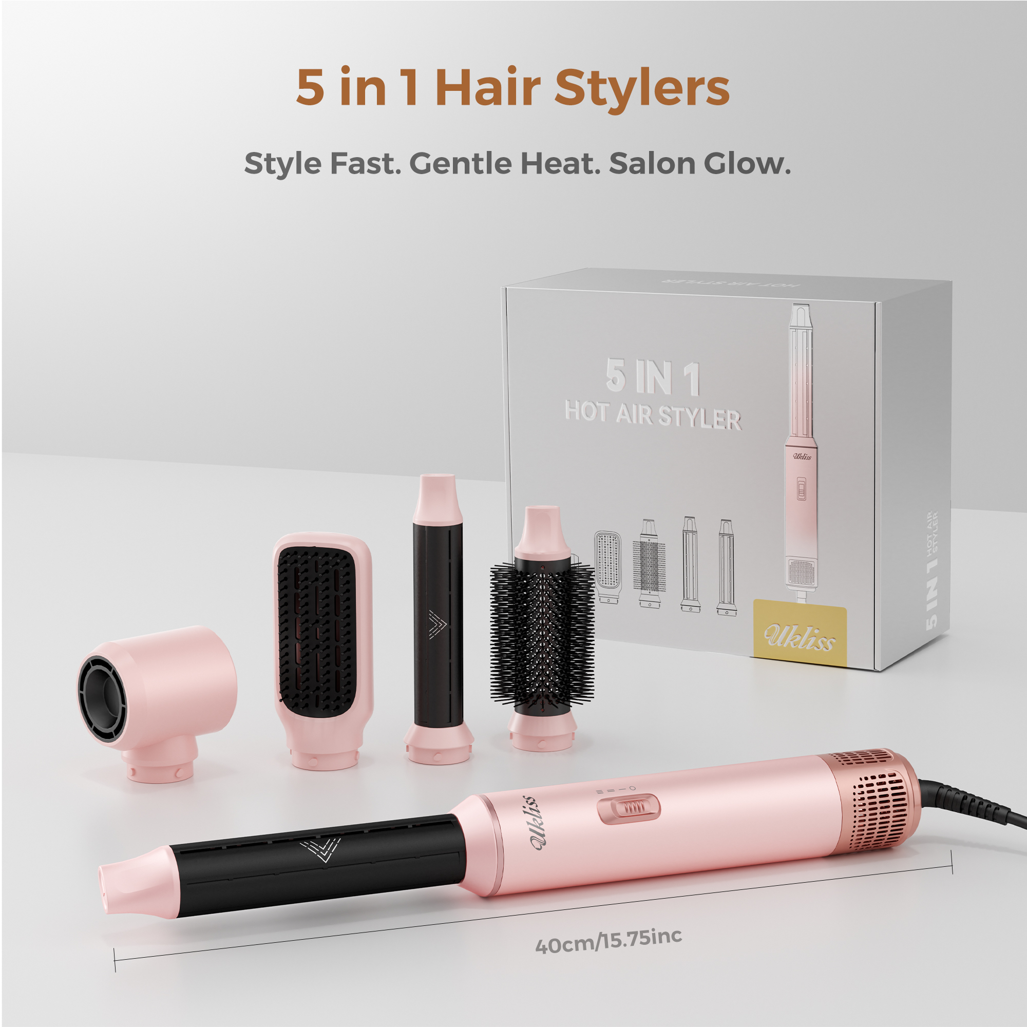 Professional 5 in 1 Hair Dryer Brush Curling Straightening Comb Multifunctional Hot Air Styler with Multiple Attachments