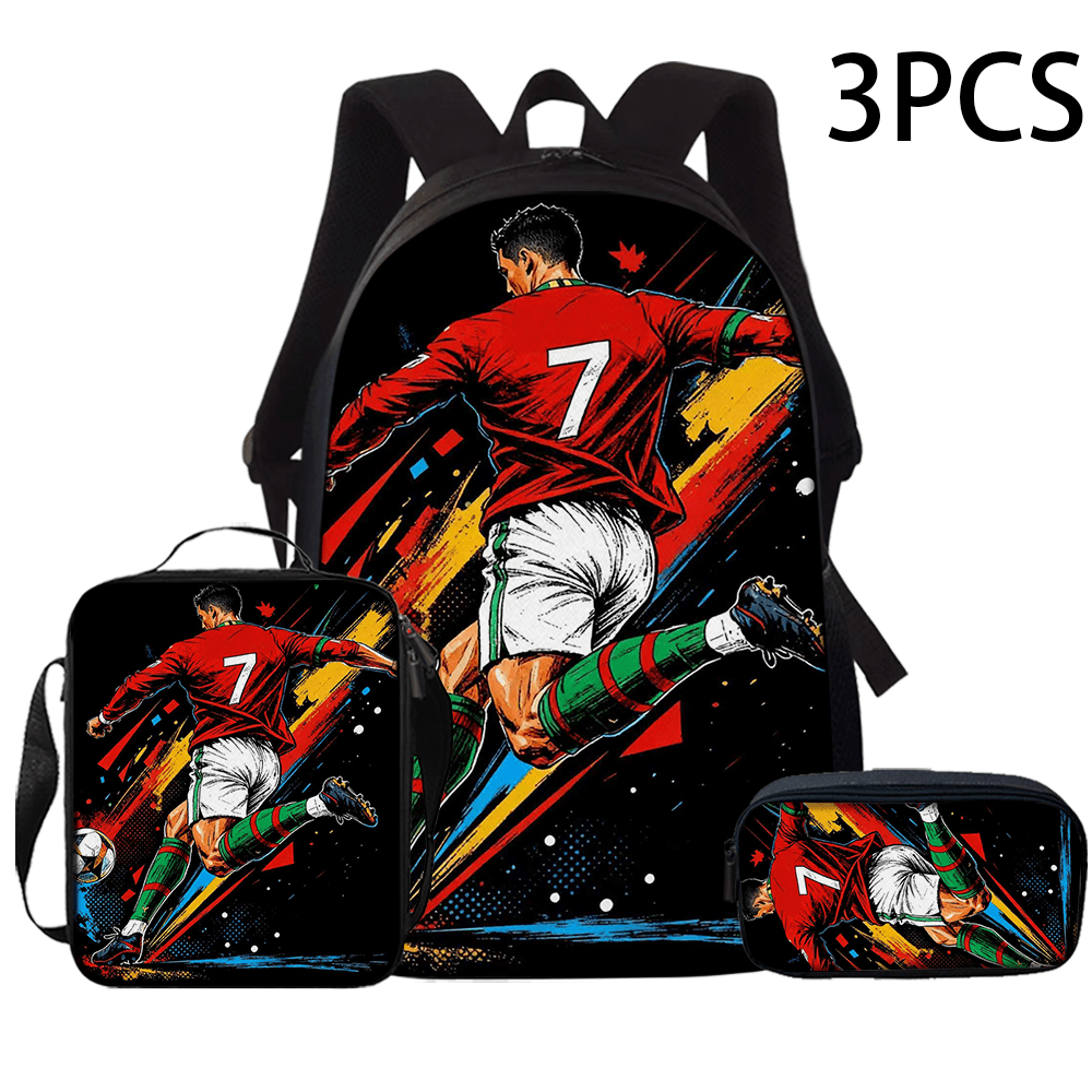 2/3 個 CR7 サッカースター柄バックパックセット – マッチングクラッチ付き大容量カジュアルバックパック